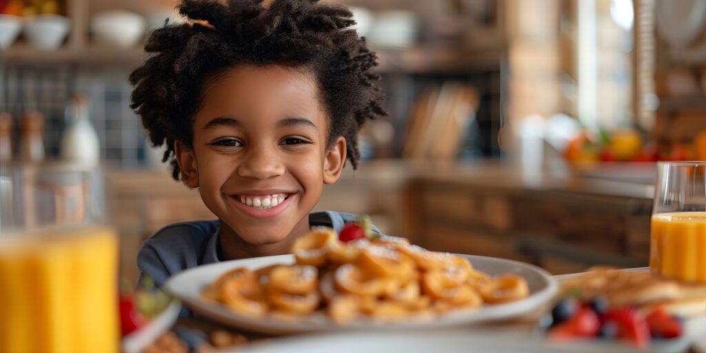 african american boy, getting ready for breakfast