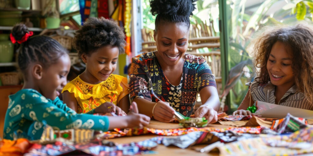 an african american family running a home based craft business, creating and displaying handmade