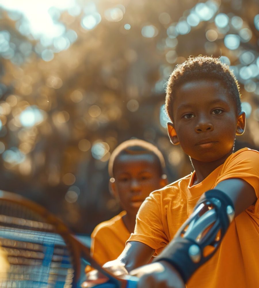 portrait young person playing professional tennis